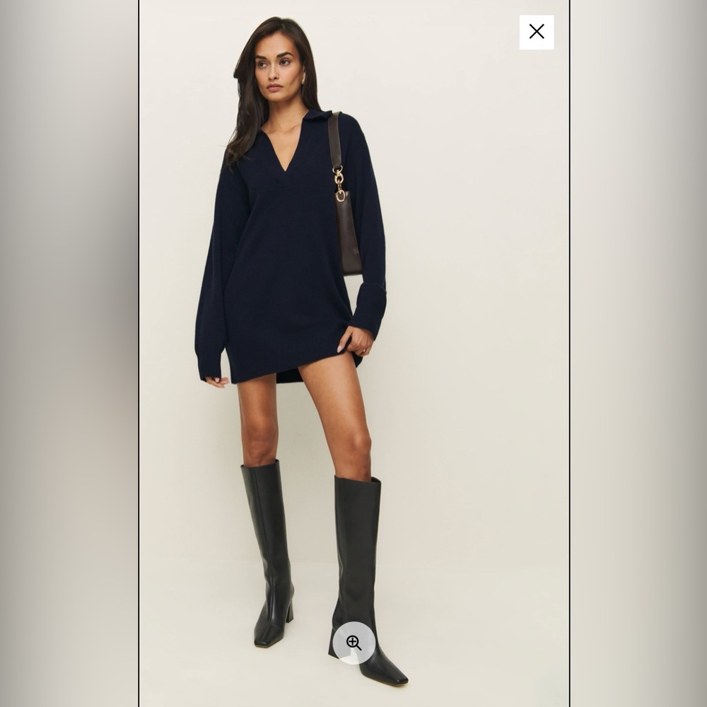 Reformation Navy Maeve Cashmere Polo Mini Dress